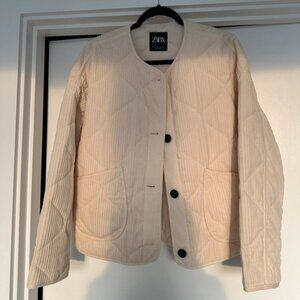 Cream Zara Corduroy Quilted Jacket